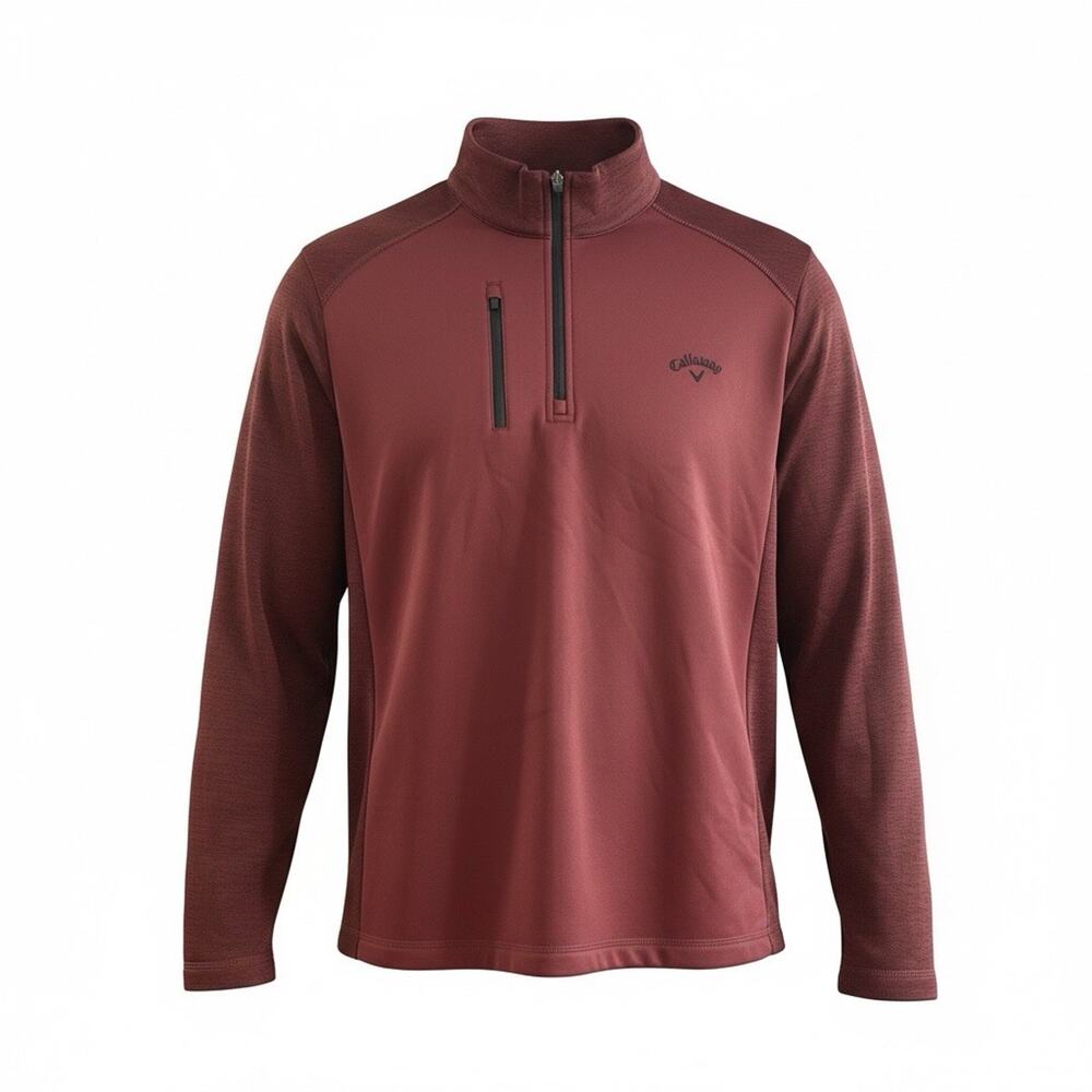 Callaway 1/4 Zip Golf Pullover Burgandy Long Sleeve Pockets Sport Men’s Size XL